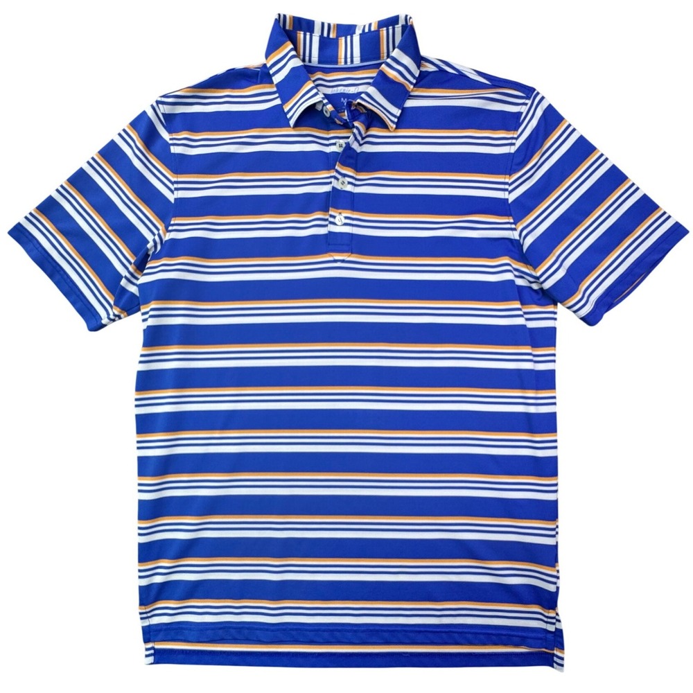 Johnnie-O Mens Striped Performance Polo Shirt Blue Orange White Mens Medium - Picture 2 of 8